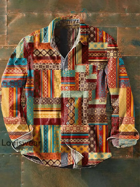 Langärmliges Herren-Hemd mit Western-Print-Lässiges Revers als bild / S