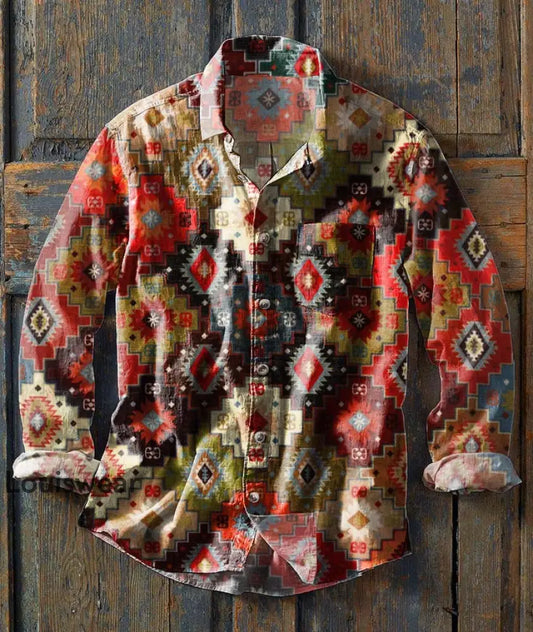 Langärmliges Herren-Hemd mit Western-Print-Lässiges Revers als bild / S
