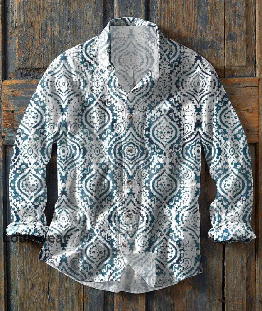 Langärmliges Herren-Hemd mit Western-Print-Lässiges Revers als bild / S