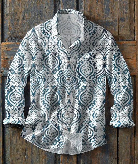 Langärmliges Herren-Hemd mit Western-Print-Lässiges Revers als bild / S