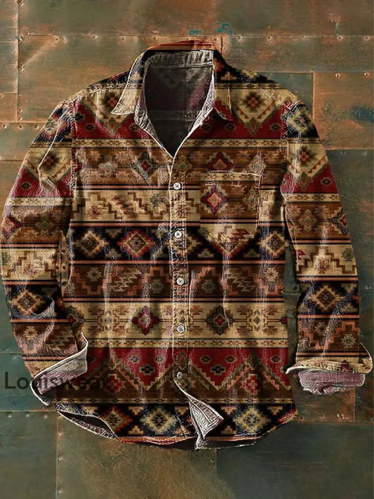Langärmliges Herren-Hemd mit Western-Print-Lässiges Revers als bild / S