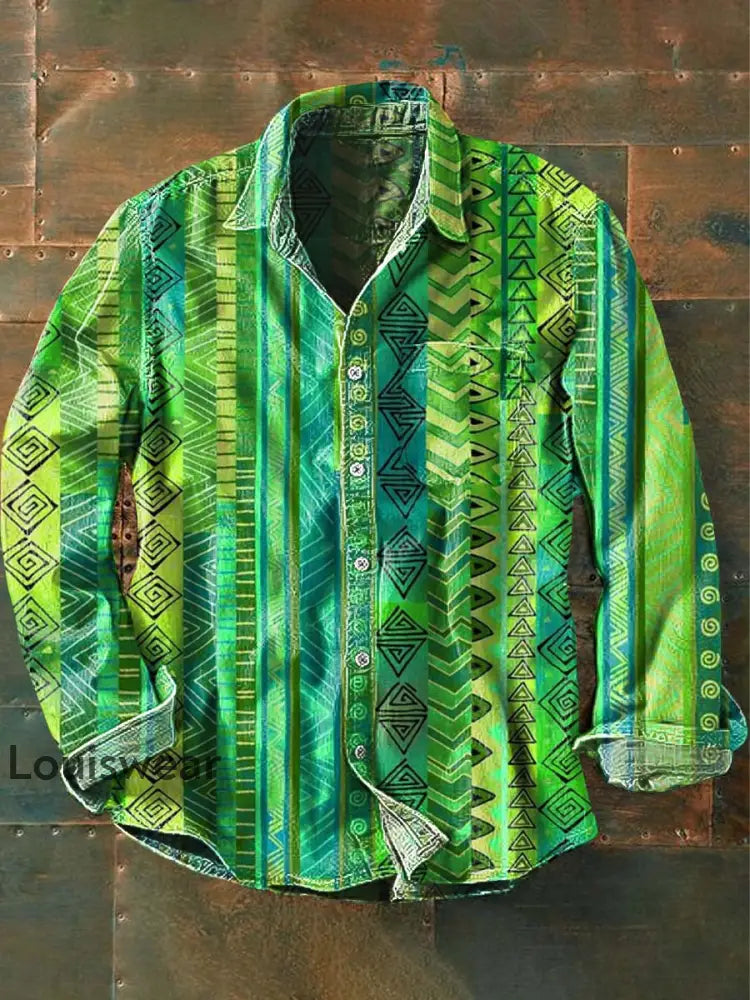 Langärmliges Herren-Hemd mit Western-Print-Lässiges Revers als bild / S