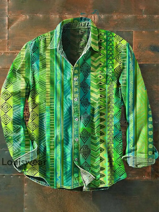 Langärmliges Herren-Hemd mit Western-Print-Lässiges Revers als bild / S
