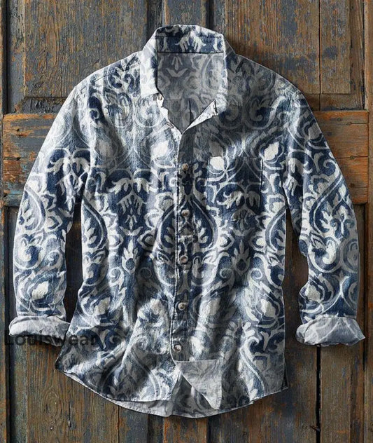 Langärmliges Herren-Hemd mit Western-Print-Lässiges Revers als bild / S