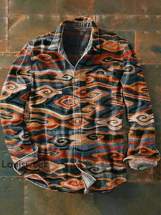 Langärmliges Herren-Vintage-Hemd mit abstraktem Druck als bild / S