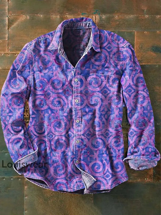 Langärmliges Herren-Vintage-Hemd mit Blumen druck als bild / S