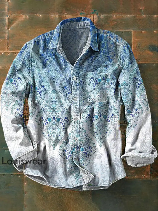 Langarm-Taschen hemd mit Blumen kunst Vintage für Herren bunt / S