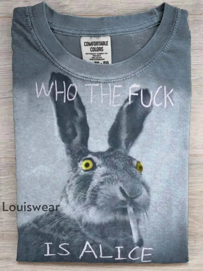 Lustiger Text Bunny Rauchen Print Lässiges Kurzarm T-Shirt Blau / S