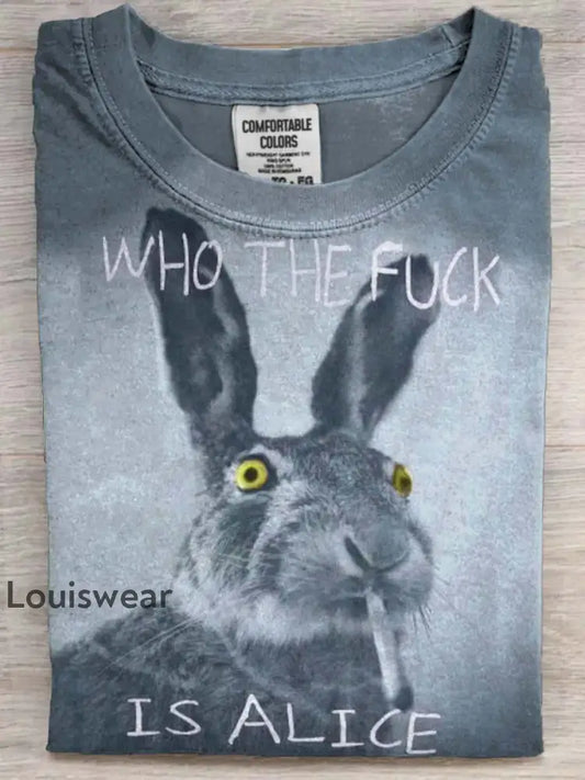 Lustiger Text Bunny Rauchen Print Lässiges Kurzarm T-Shirt Blau / S