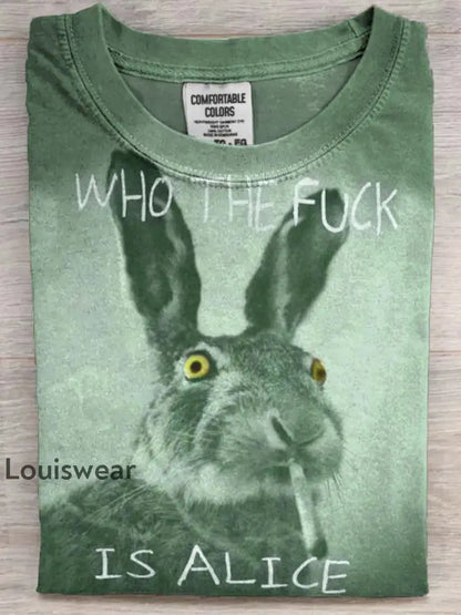 Lustiger Text Bunny Rauchen Print Lässiges Kurzarm T-Shirt Grün / S