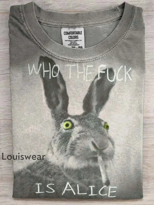Lustiges Häschen-Print-Kurzarm-T-Shirt als bild / S