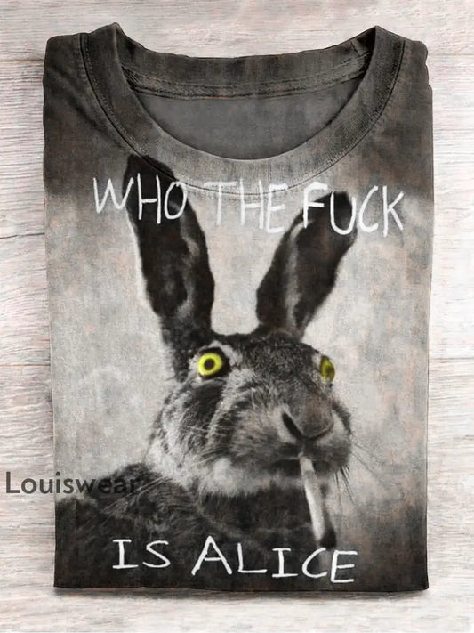 Lustiges süßes Häschen-Rauchen mit lässiger Kurzarm-T-Shirt Schwarz / S