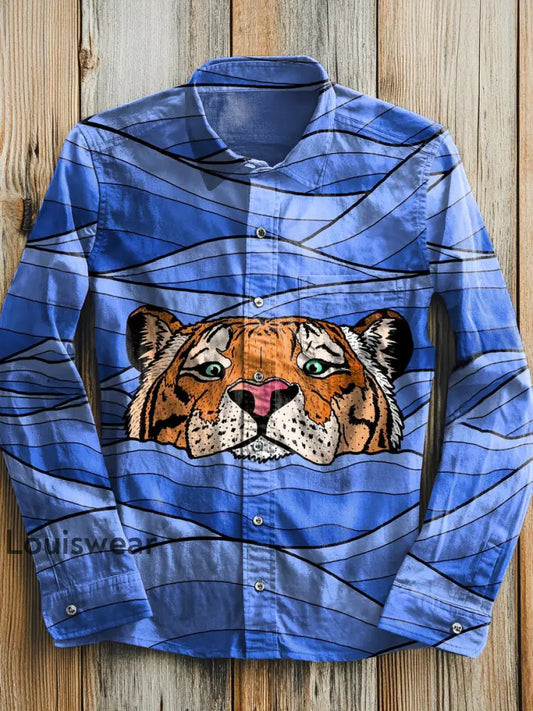 Lustiges Tiger-Kunstdruck-Lässiges Langarm-Hemd als bild / S