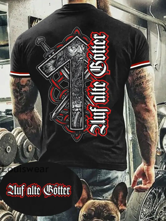 Männer Alte Götter bedrucktes Kurzarm-T-Shirt Schwarz / S
