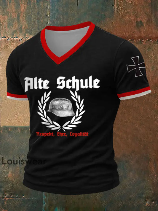 Männer Alte Schule Eisernes Kreuz bedrucktes Kurzarm-T-Shirt Schwarz / S