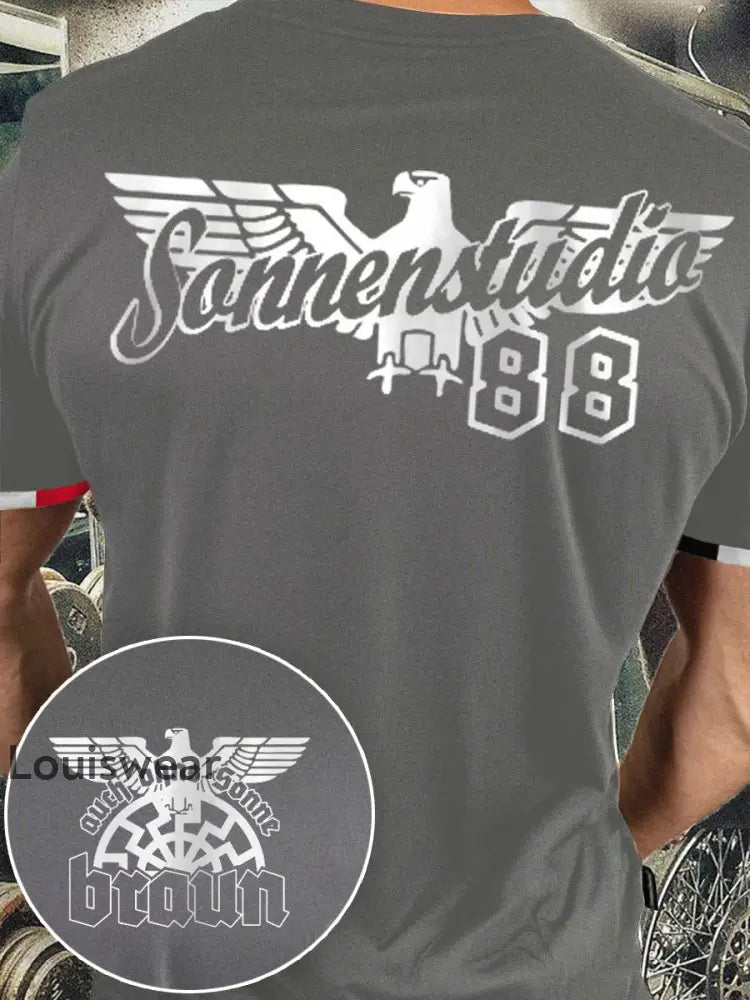Männer Auch ohne Sonne Braun 88 bedrucktes Kurzarm-T-Shirt Grau / S