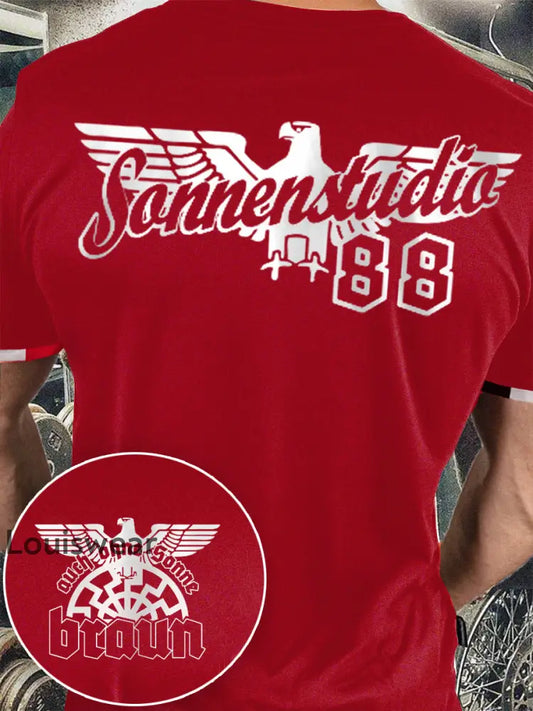 Männer Auch ohne Sonne Braun 88 bedrucktes Kurzarm-T-Shirt Rot / S