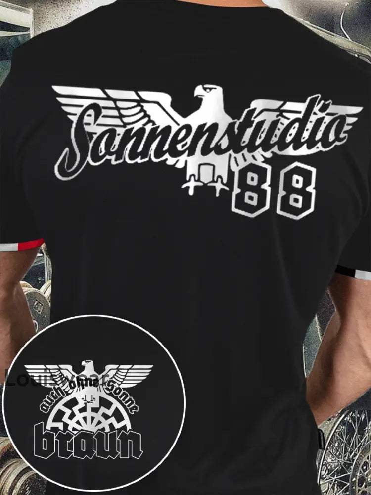 Männer Auch ohne Sonne Braun 88 bedrucktes Kurzarm-T-Shirt Schwarz / S
