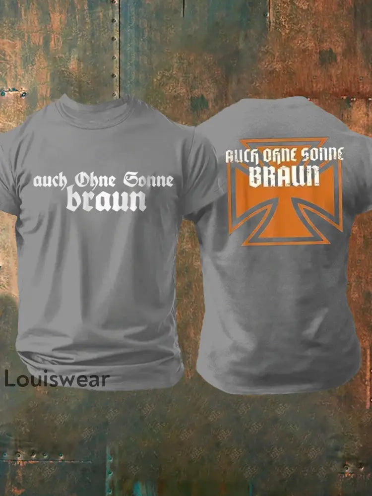 Männer Auch ohne Sonne braun bedrucktes Kurzarm-T-Shirt Hellgrau / S