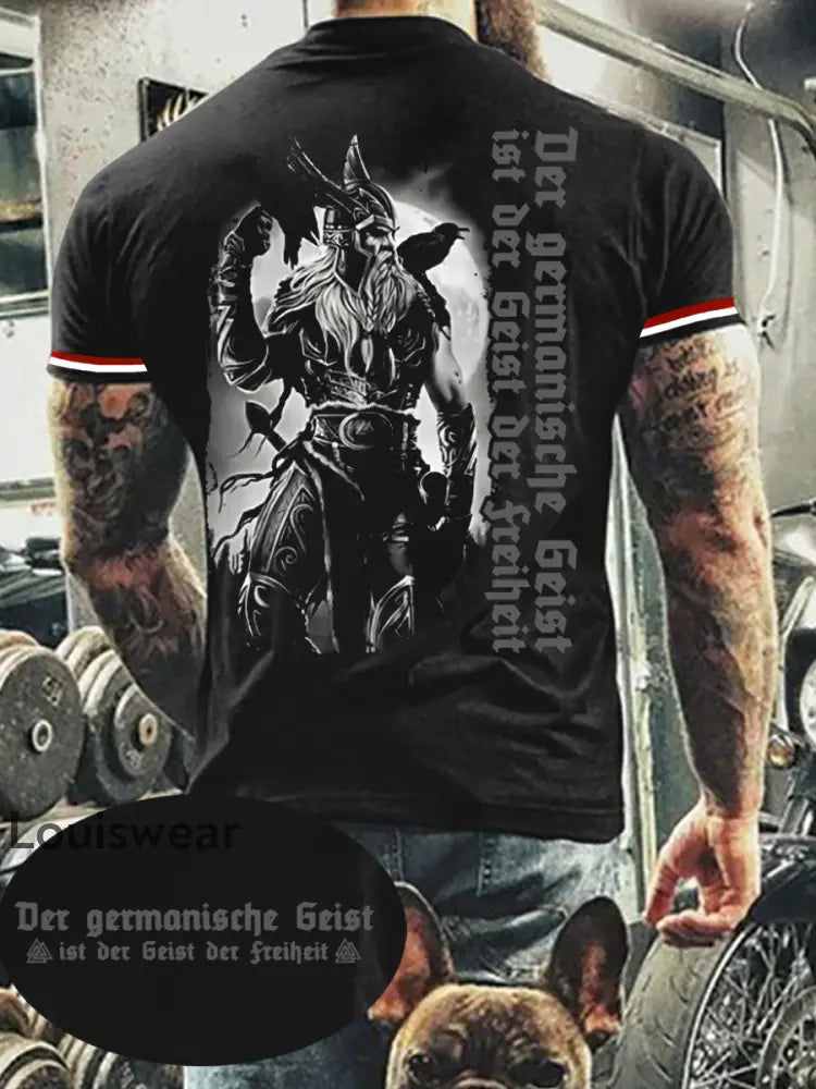 Männer Der Germanische Geist bedrucktes Kurzarm-T-Shirt Schwarz / S