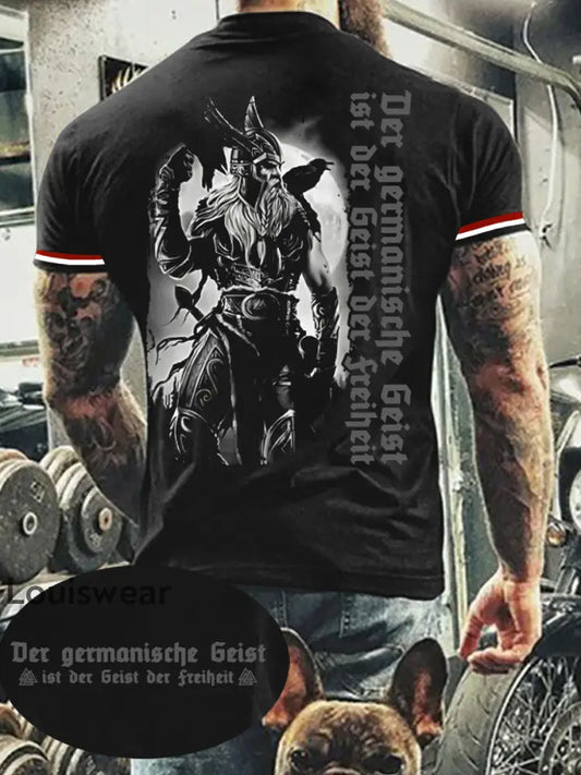 Männer Der Germanische Geist bedrucktes Kurzarm-T-Shirt Schwarz / S