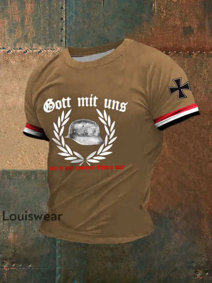 Männer Der Stahlhelm bedrucktes Kurzarm-T-Shirt Braun / S