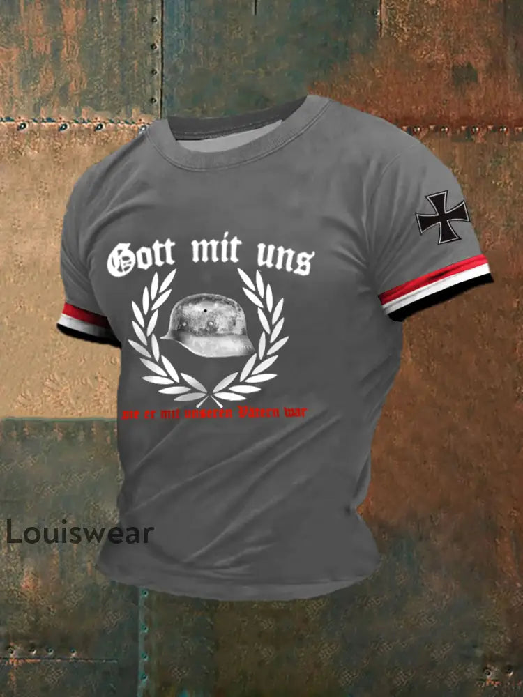 Männer Der Stahlhelm bedrucktes Kurzarm-T-Shirt Hellgrau / S