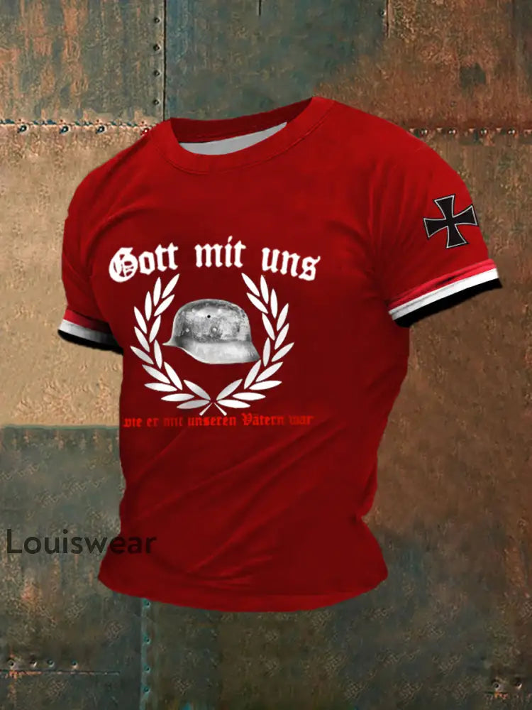 Männer Der Stahlhelm bedrucktes Kurzarm-T-Shirt Rot / S