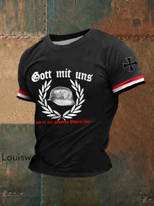 Männer Der Stahlhelm bedrucktes Kurzarm-T-Shirt Schwarz / S