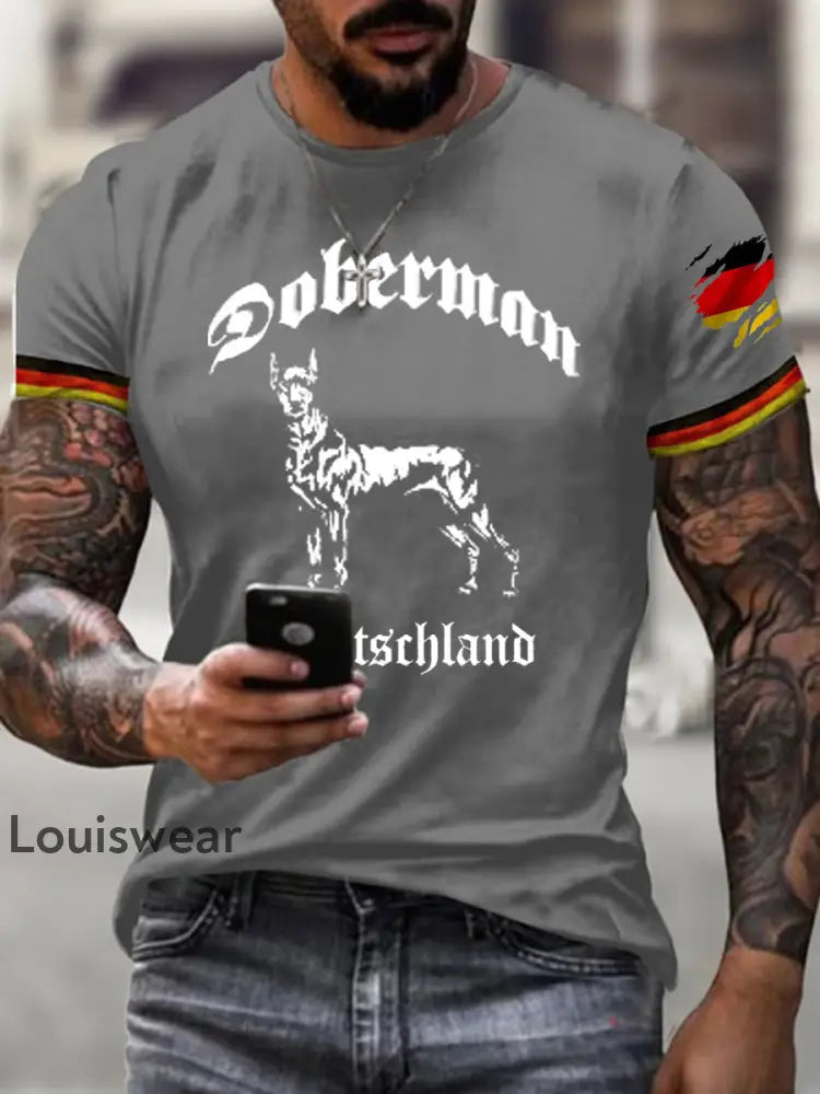 Männer Deutschland Dobermann kurze Ärmel T-Shirt Grau / S