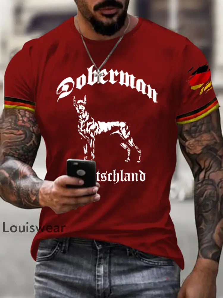Männer Deutschland Dobermann kurze Ärmel T-Shirt Rot / S