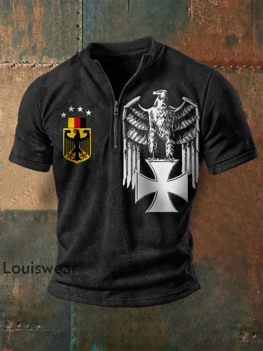 Männer Deutschland Kurzarm-T-Shirt mit Reiß verschluss Schwarz / S