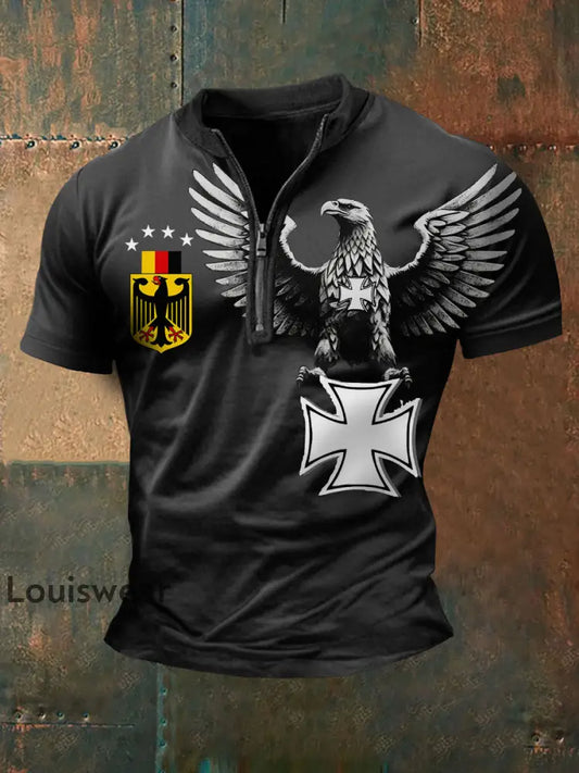 Männer Deutschland Kurzarm-T-Shirt mit Reiß verschluss Schwarz / S