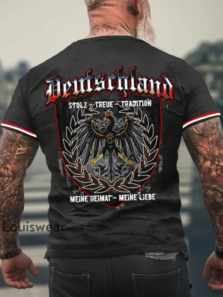 Männer Deutschland Meine Heimat Meine Liebe bedrucktes Kurzarm-T-Shirt Schwarz / S