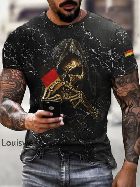 Männer Deutschland Schädel Flagge Bedruckt Kurzarm T-Shirt Schwarz / S