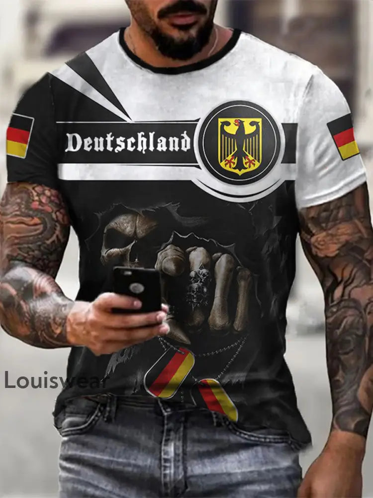 Männer Deutschland Schädel gedruckt Kurzarm T-Shirt als bild / S