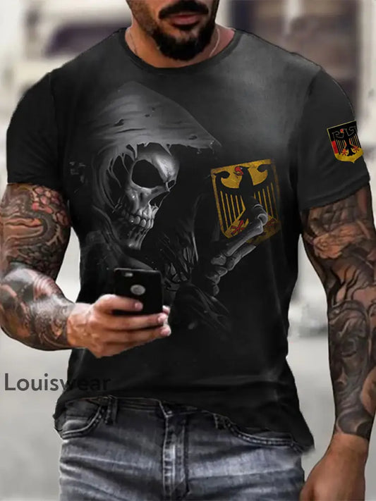 Männer Deutschland Schädel gedruckt Kurzarm T-Shirt Schwarz / S