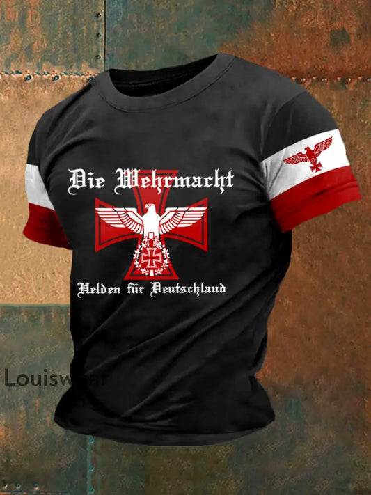 Männer Die Wehrmacht Helden für Deutschland bedrucktes Kurzarm-T-Shirt Schwarz / S