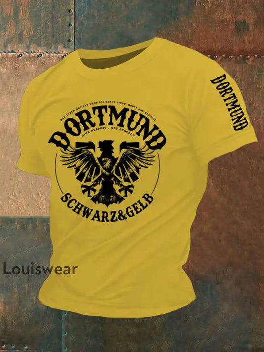 Männer Dortmund bedrucktes Kurzarm-T-Shirt Gelb / S