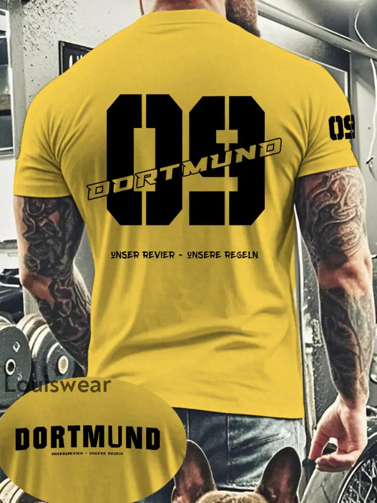Männer Dortmund bedrucktes Kurzarm-T-Shirt Gelb / S