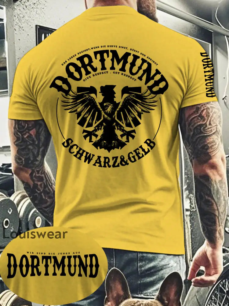 Männer Dortmund bedrucktes Kurzarm-T-Shirt Gelb / S