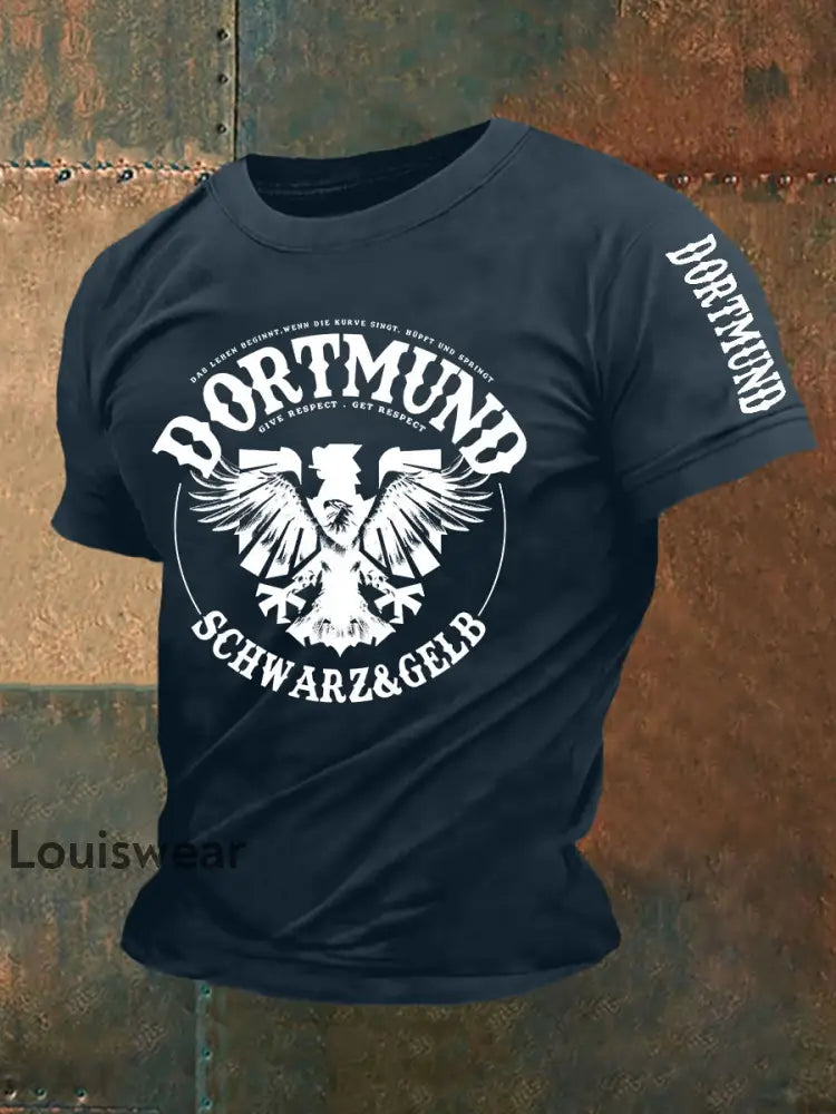Männer Dortmund bedrucktes Kurzarm-T-Shirt Marineblau / S