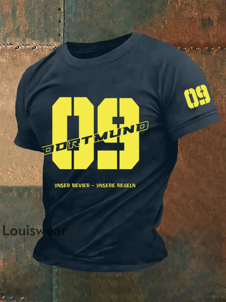 Männer Dortmund bedrucktes Kurzarm-T-Shirt Marineblau / S