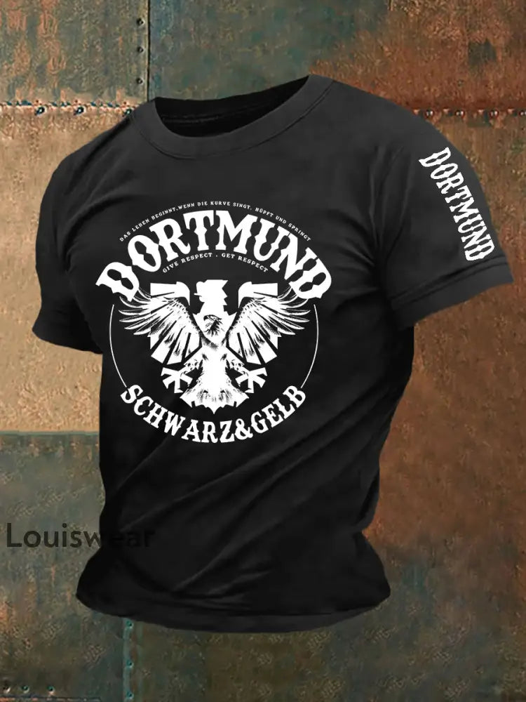 Männer Dortmund bedrucktes Kurzarm-T-Shirt Schwarz / S