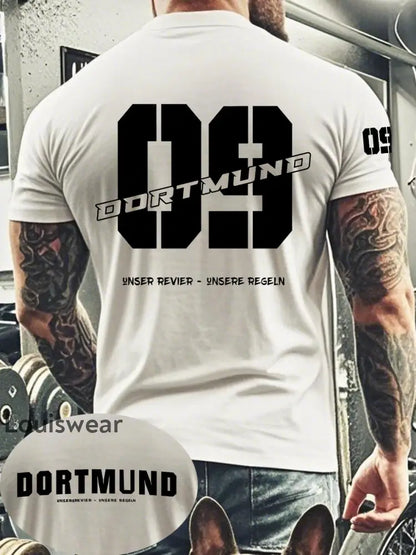 Männer Dortmund bedrucktes Kurzarm-T-Shirt Weiß / S