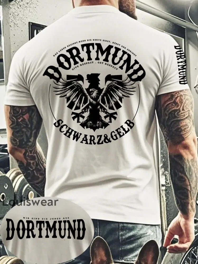 Männer Dortmund bedrucktes Kurzarm-T-Shirt Weiß / S