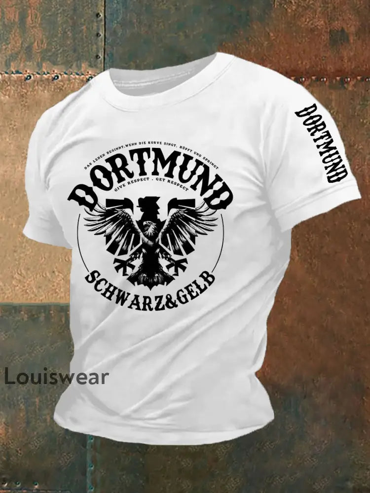 Männer Dortmund bedrucktes Kurzarm-T-Shirt Weiß / S
