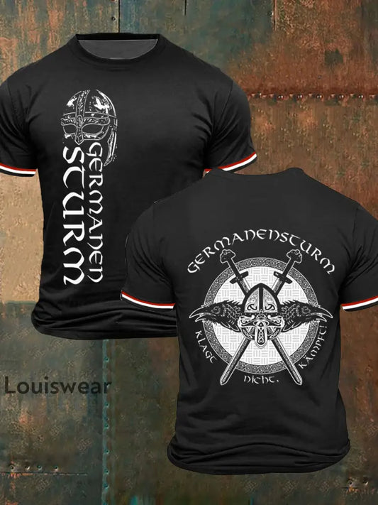 Männer Germanen sturm bedrucktes Kurzarm-T-Shirt Schwarz / S