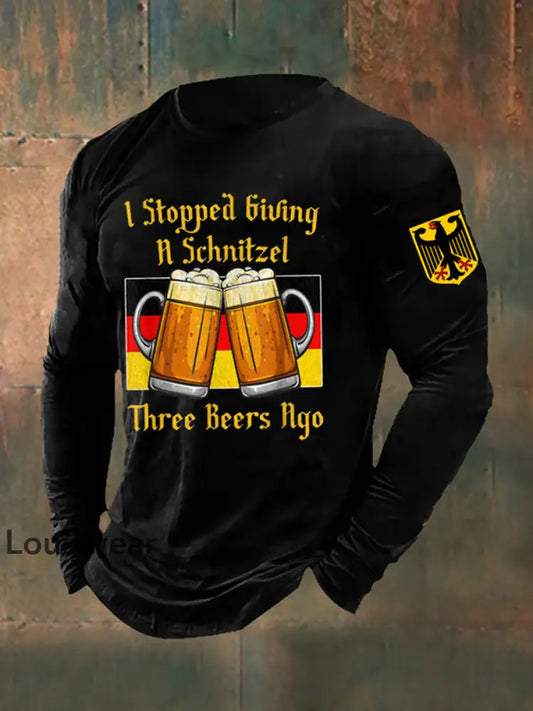 Männer Ich hörte auf ein Schnitzel vor drei Biere bedrucktes langärmliges Pullover zu geben Schwarz / S