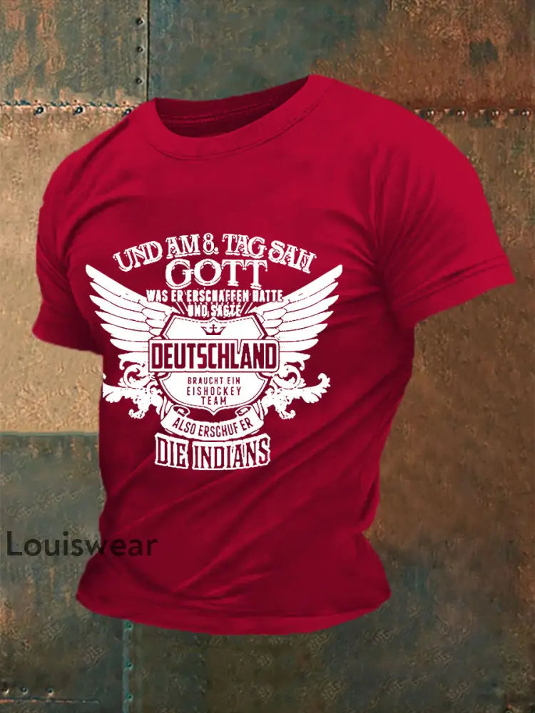 Männer Und Am 8. Tag Sah Gott Was Erschaffen Hatte Und Sage Die Deutschland Braucht Kurzarm-T-Shirt Tiefrot / S